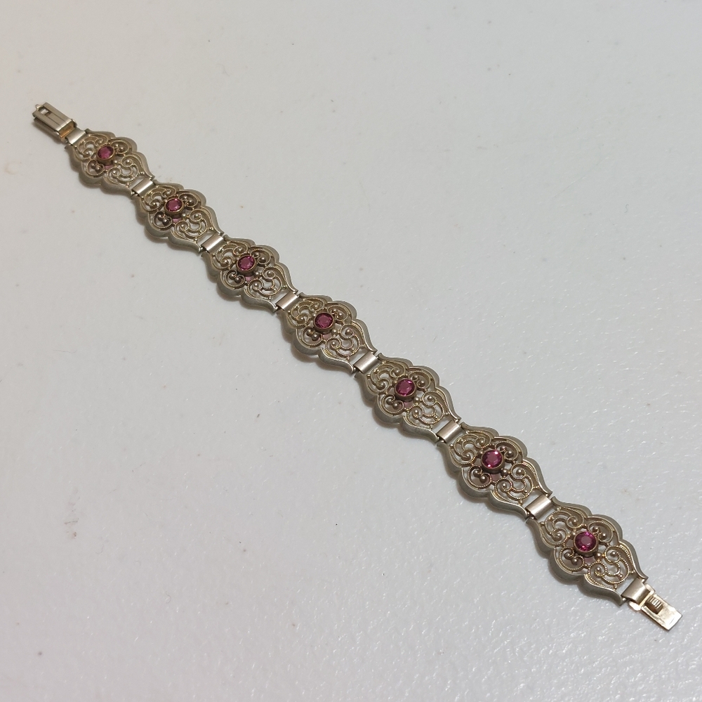 Antique German Art Deco Scroll Link Gold Plated Bracelet DRGM Crowned B